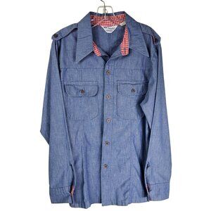 VTG Levis Panatela Chambray 70s Western Style Shirt XL Blue & Red Gingham Accent